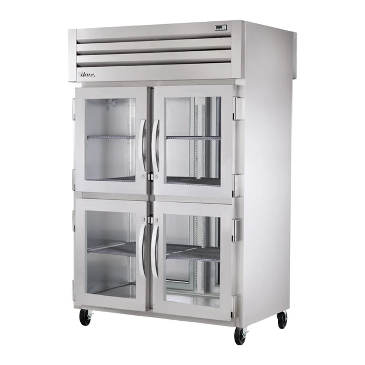 True STA2RPT-4HG-2S-HC Spec Series 52 5/8" Glass Front Half Door / Solid Back Full Door Pass-Through Refrigerator