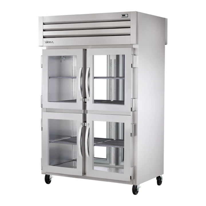 True STG2RPT-4HG-2G-HC Spec Series 52 5/8" Glass Front Half Door / Glass Back Full Door Pass-Through Refrigerator