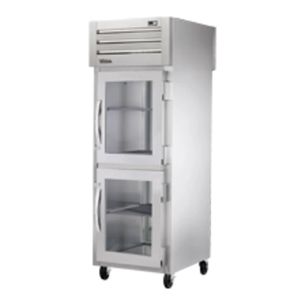 True STR1RPT-2HG-1S-HC Spec Series 27 1/2" Glass Front Half Door / Solid Back Full Door Stainless Steel Pass-Through Refrigerator