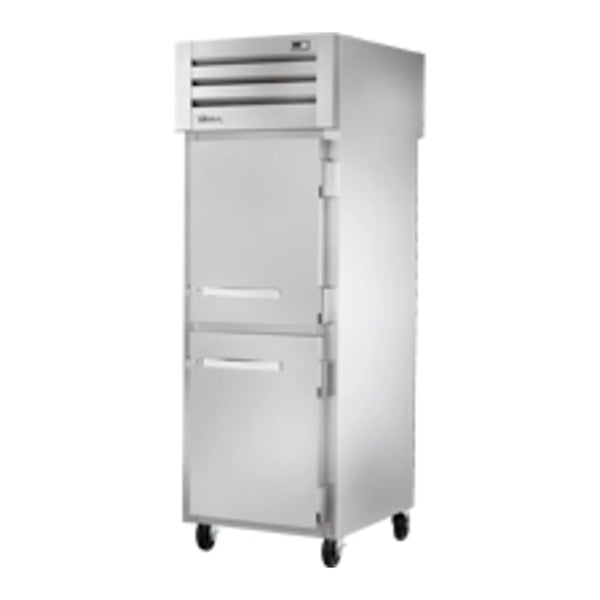 True STR1RPT-2HS-1G-HC Spec Series 27 1/2" Solid Front Half Door / Glass Back Full Door Stainless Steel Pass-Through Refrigerator