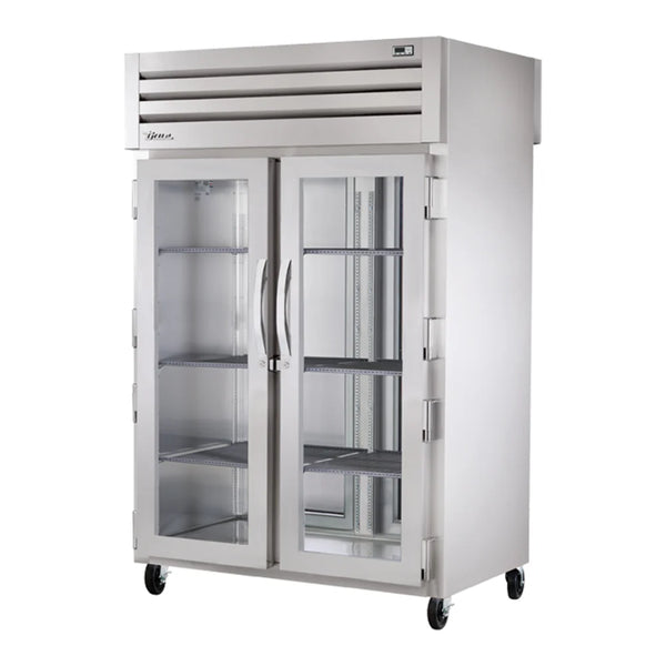 True STR2RPT-2G-2S-HC Spec Series 52 5/8" Stainless Steel Glass Front, Solid Back Door Pass-Through Refrigerator