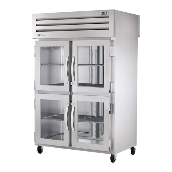 True STR2RPT-4HG-2S-HC Spec Series 52 5/8" Stainless Steel Half Glass Front, Solid Back Door Pass-Through Refrigerator