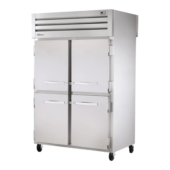 True STR2RPT-4HS-2S-HC Spec Series 52 5/8" Stainless Steel Half Solid Front, Solid Back Door Pass-Through Refrigerator