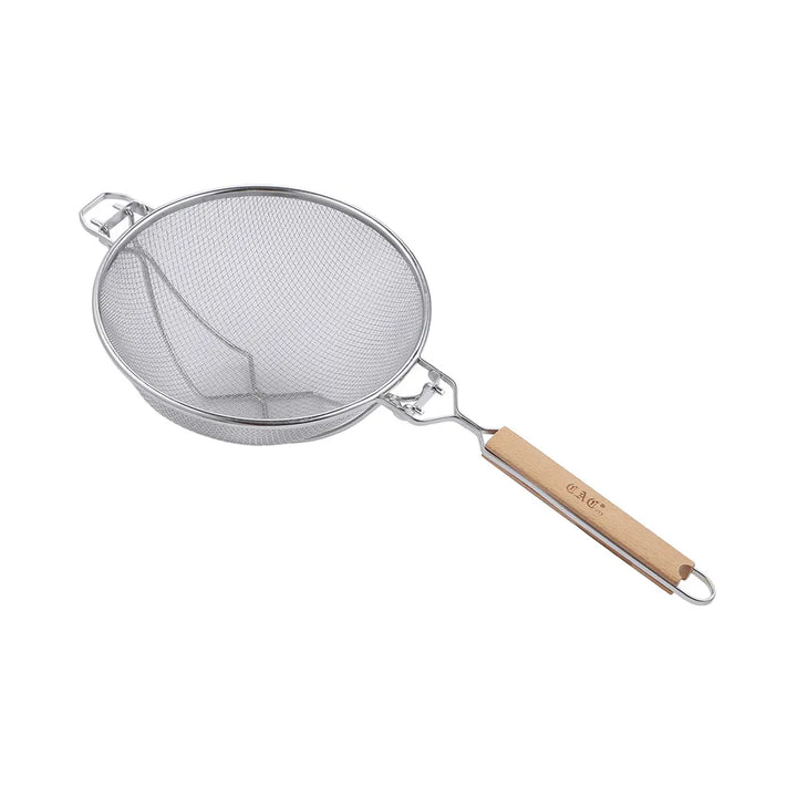 CAC China STRH-10S Strainer Mesh SS Reinforced Single W/ Wood Handle 10-1/4"Dia Case of 12 Pcs