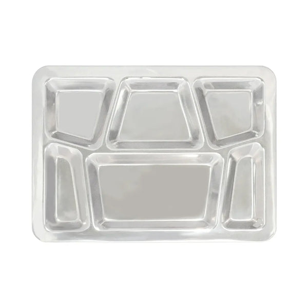 CAC China STRY-6T Tray SS 6-Comprt. W/ Trapezoid Center /Each