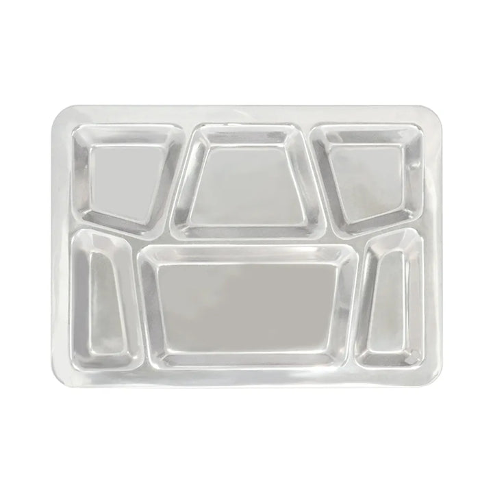 CAC China STRY-6T Tray SS 6-Comprt. W/ Trapezoid Center /Each