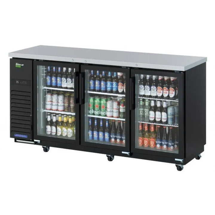 Turbo Air TBB-24-72SGD-N 73 1/8" 3 Section Super Deluxe Narrow Black Bar Cooler, 20.62 cu. Ft., 115/60/1