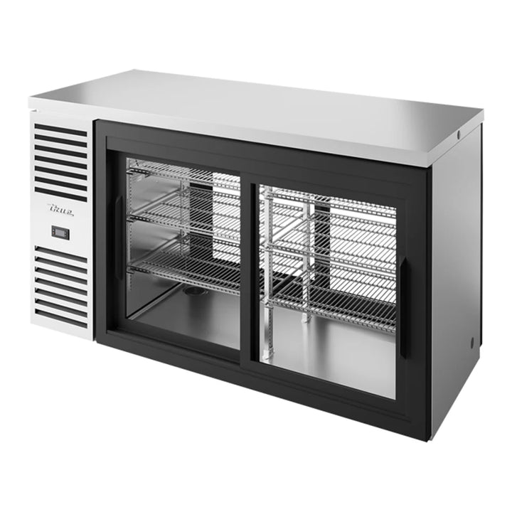 True TBR60-PTSZ1-L-S-11-11-1 60" Stainless Steel Sliding Glass Door Pass-Through Back Bar Refrigerator