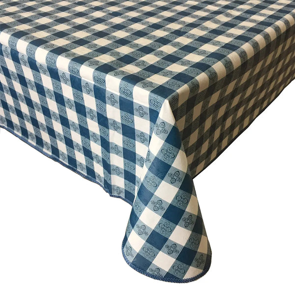 CAC China TCVG-52R Blue Vinyl Table Cover with Flannel Back, 70x52"