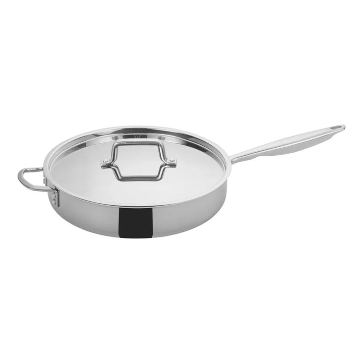 Winco TGET-6 6qt Triply Stainless Steel Saute Pan with Cover and Helper Handle