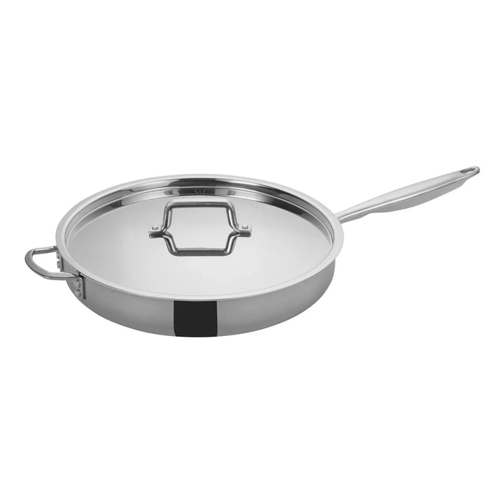 Winco TGET-7 Triply Stainless Steel Saute Pan with Cover and Helper Handle, 7.5 Qt