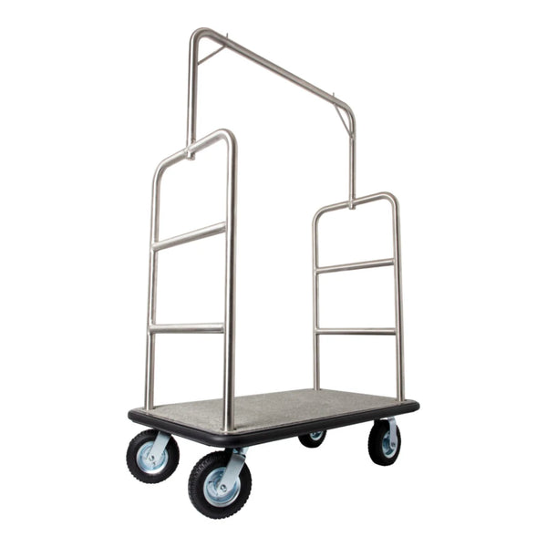 Hospitality 1 Source TMIDTOWN Midtown Series Bellman's Cart — Grey/Black Carpet; 8" pneumatic wheels