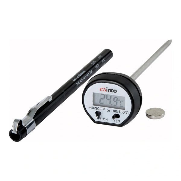 Winco TMT-DG1 Digital Thermometer, 15/16" LCD, 4-3/4" Probe, Black