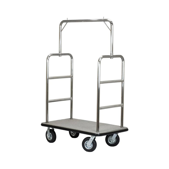 Hospitality 1 Source TMIDTOWN Midtown Series Bellman's Cart — Grey/Black Carpet; 8" pneumatic wheels