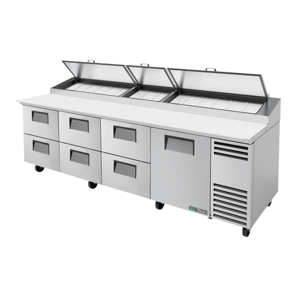 True TPP-AT-119D-6-HC 119 1/4" Refrigerated Pizza Prep Table with Six Drawers and One Door