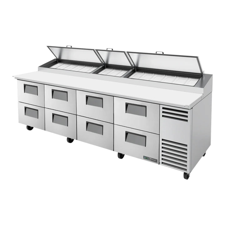 True TPP-AT-119D-8-HC 119 1/4" Refrigerated Pizza Prep Table with Eight Drawers