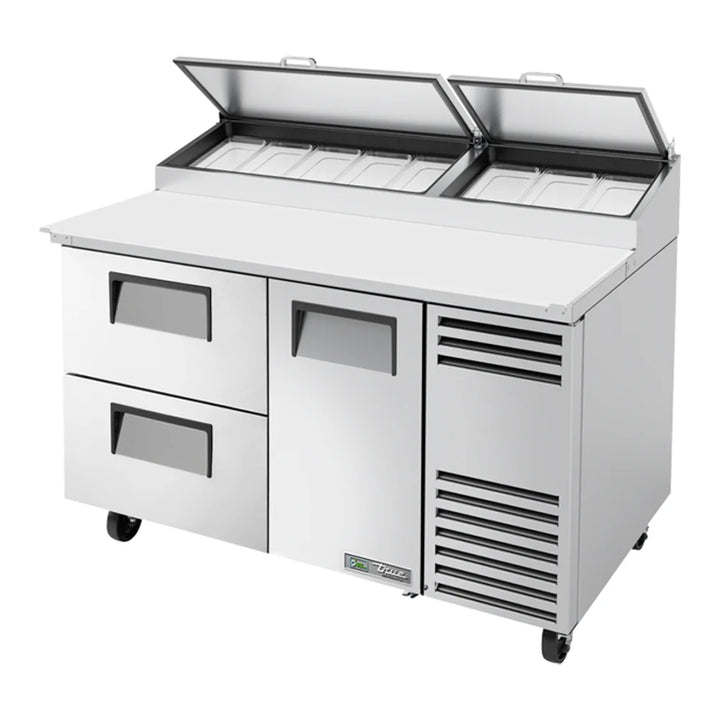 True TPP-AT-60D-2-HC 60 1/4" Refrigerated Pizza Prep Table with Two Drawers and One Door