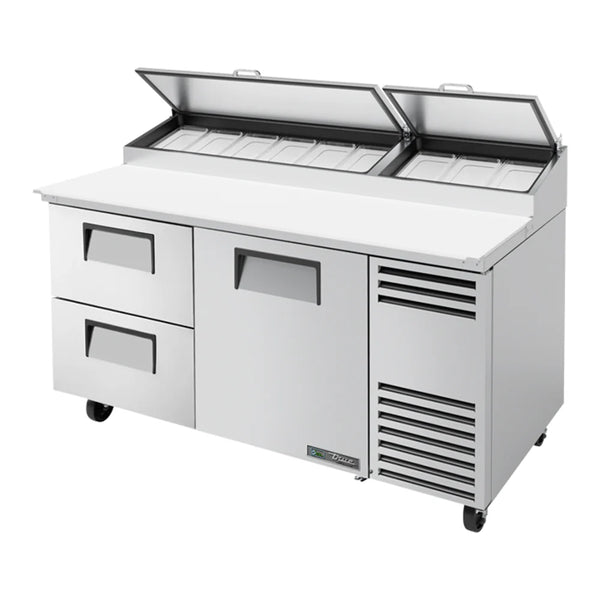 True TPP-AT-67D-2-HC 67 3/8" Refrigerated Pizza Prep Table with Two Drawers and One Door