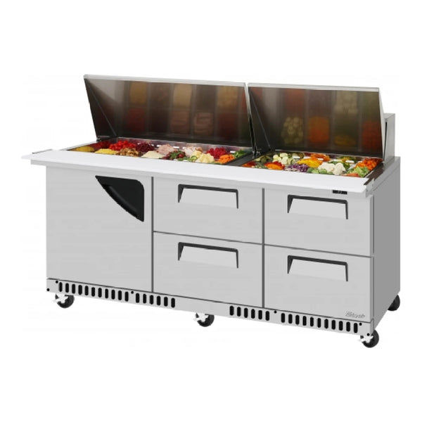 Turbo Air TST-72SD-30-D4R(L)-FB-N 72-5/8" 2 Section Super Deluxe Sandwich/Salad Mega Top Unit, 17.6 cu. Ft., 115/60/1 - Front Breathing