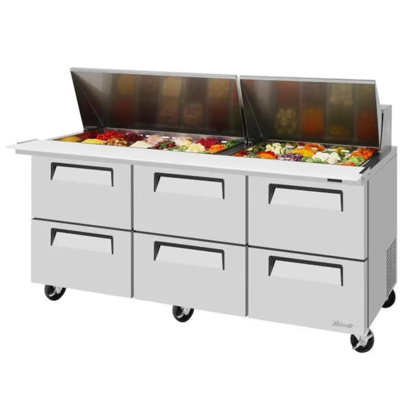 Turbo Air TST-72SD-30-D6-N 72-5/8" 3 Section Super Deluxe Sandwich/Salad Mega Top Unit, 23 cu. Ft., 115/60/1