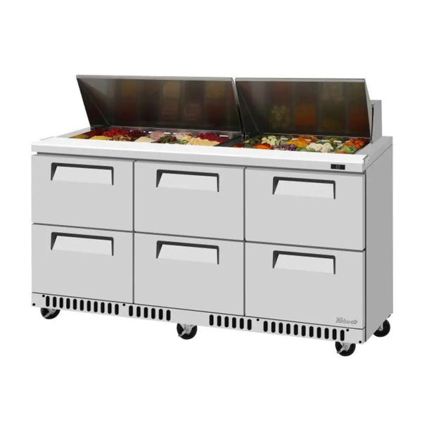 Turbo Air TST-72SD-D6-FB-N 72-5/8" 3 Section Super Deluxe Sandwich/Salad Mega Top Unit, 17.6 cu. Ft., 115/60/1 - Front Breathing