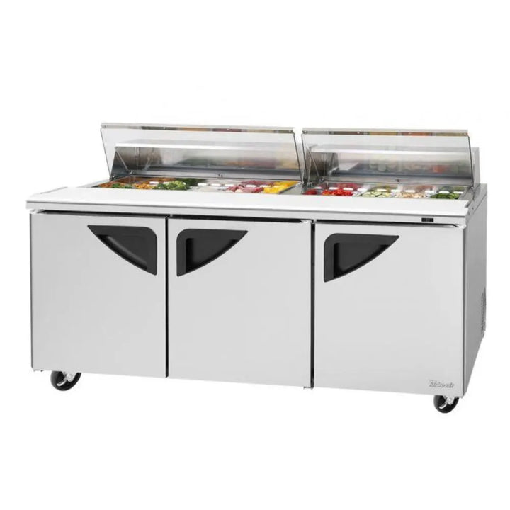 Turbo Air TST-72SD-N-CL 72 5/8" 3 Section Super Deluxe Sandwich/Salad Unit, 19 cu. Ft., 115/60/1 - Clear Lid