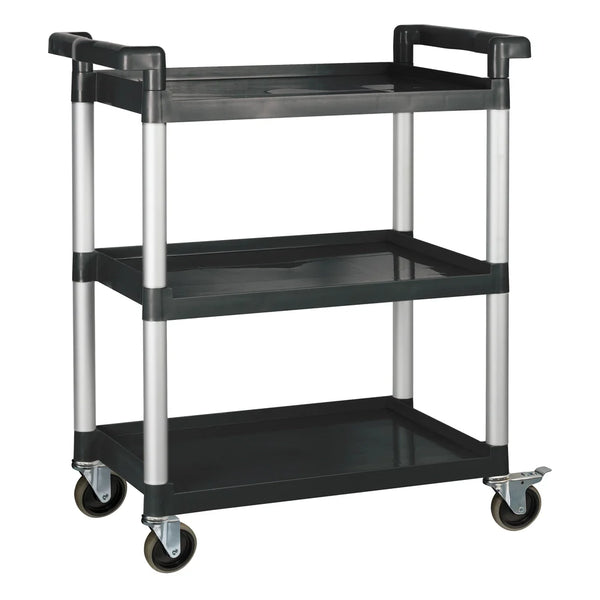 Winco UC-2415K Black 3 Tier Plastic Utility Cart, 32" x 16-1/8" x 36-3/4"