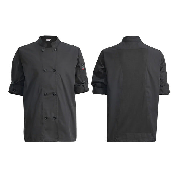 Winco UNF-12K3XL Ventilated Chef Jacket with Roll-Tab Sleeve, Black, 3XL