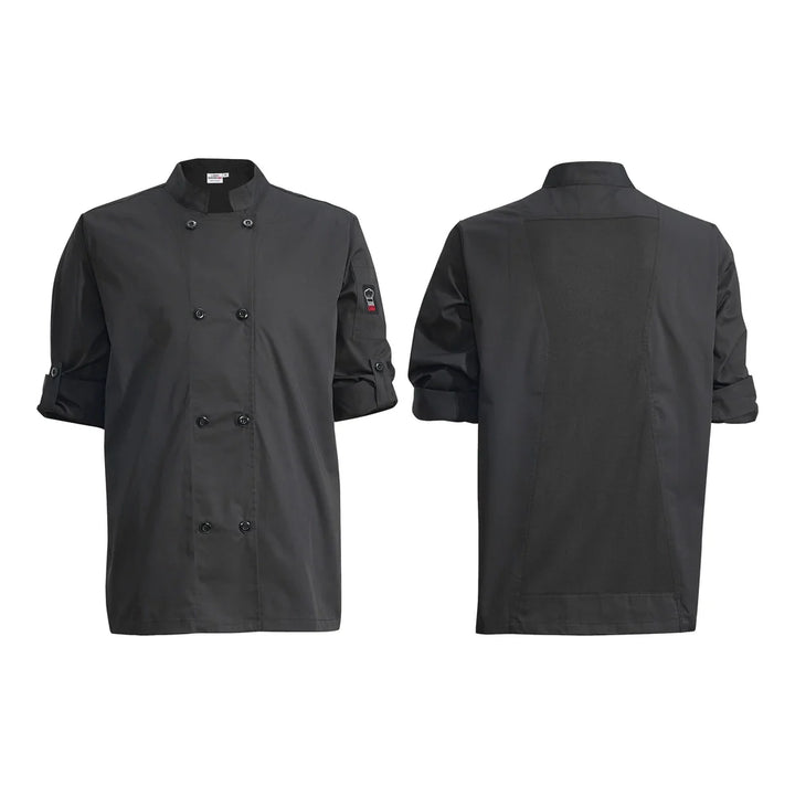 Winco UNF-12KM Ventilated Chef Jacket, Roll-Tab Sleeve, Black, M