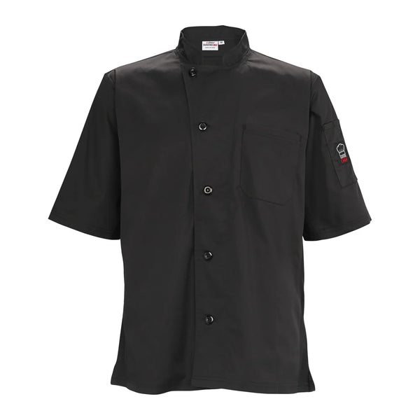 Winco UNF-9KL Ventilated Cook Shirt, Short Sleeve, Black, L