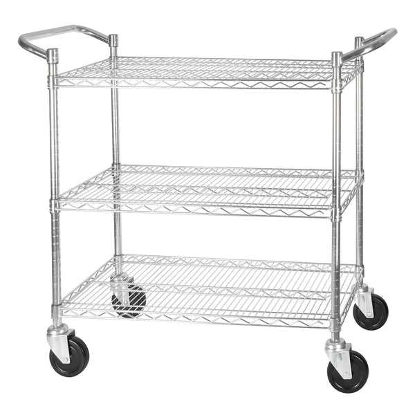 Winco VCCD-1836B 3-Tier Chrome Plated Wire Shelving Cart with Double Handle and Brake, 18"x36"