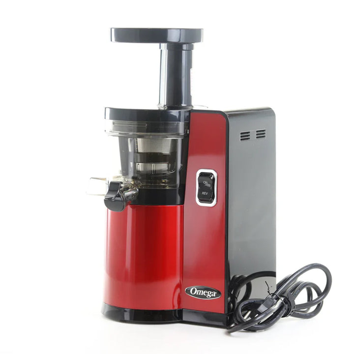 Omega VSJ843QR Vertical Masticating Juicer, Compact Cold Press Juicer Machine with Automatic Pulp Ejection, 150 W, Red