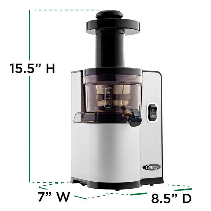 Omega VSJ843QS Silver Vertical Masticating 150-Watt, 43 RPM Compact Cold Press Juicer Machine