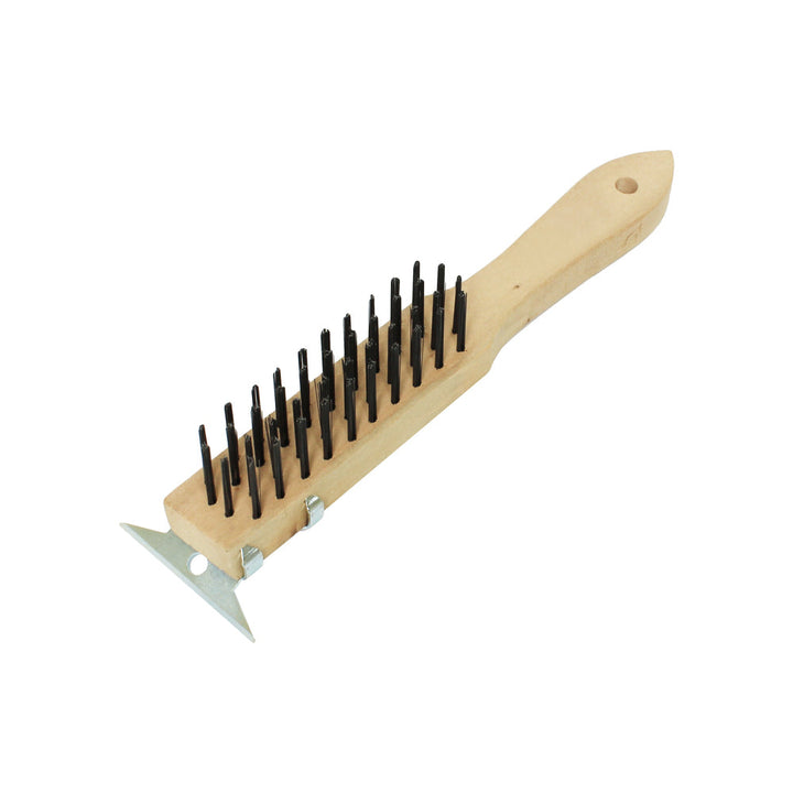 Thunder Group WDBS011H 11" x 3" x 2-5/9", Wire Brush with Scraper, Black Metal Wire Brush with Wooden Handle