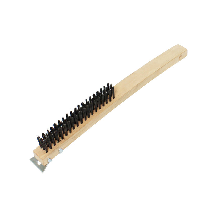 Thunder Group WDBS014 14" x 2-5/8" x 7-3/4", Wire Brush with Scraper, Black Metal Wire Brush with Wooden Handle