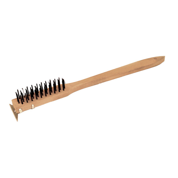 Thunder Group WDBS020H 20" x 3" x 2-3/4", Wire Brush with Scrapper, Black Metal Wire Brush with Wooden Handle