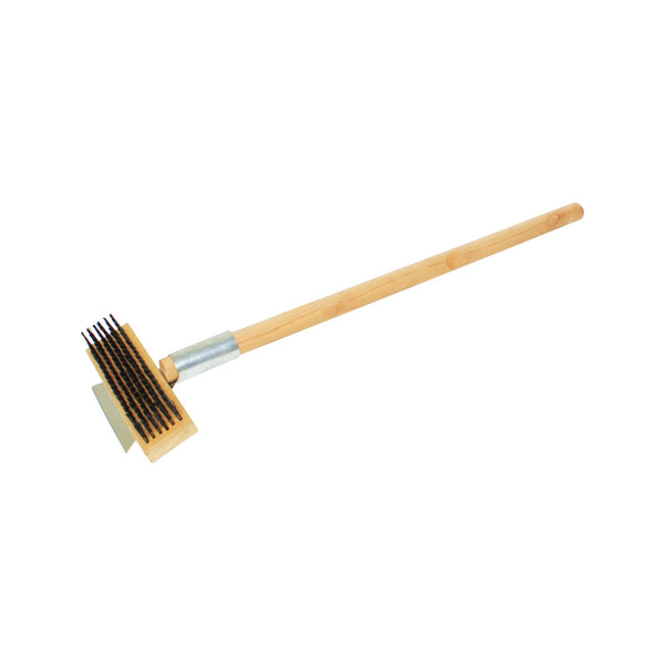 Thunder Group WDBS027H 27" x 7" x 3", Wire Brush with Scraper, Black Metal Wire Brush with Long Wooden Handle