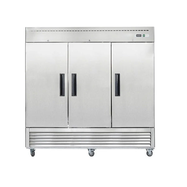 3 Door Reach-in Freezer, 82", Stainless Steel, 9 Shelves, 72 Cu.ft, 115v, -8°F to 0°F