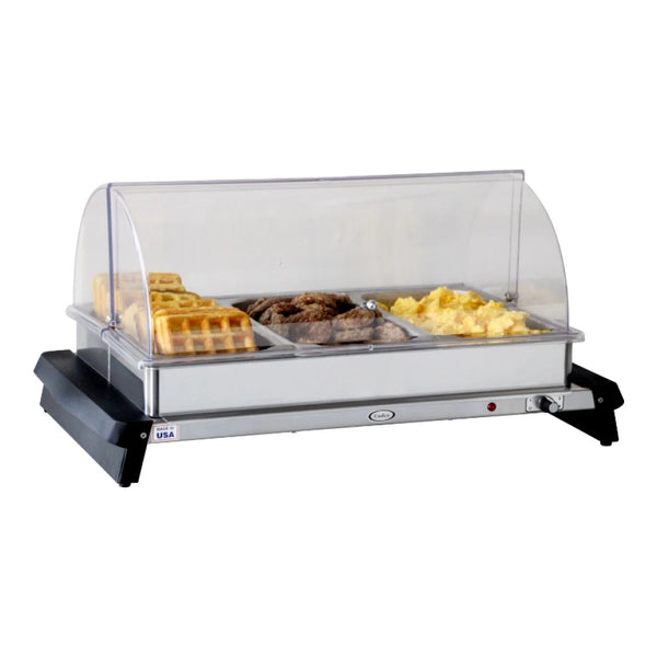 Cadco WTBS-3RT 3-Compartment Third Size Electric Buffet Server with Roll Top Lid - 120V