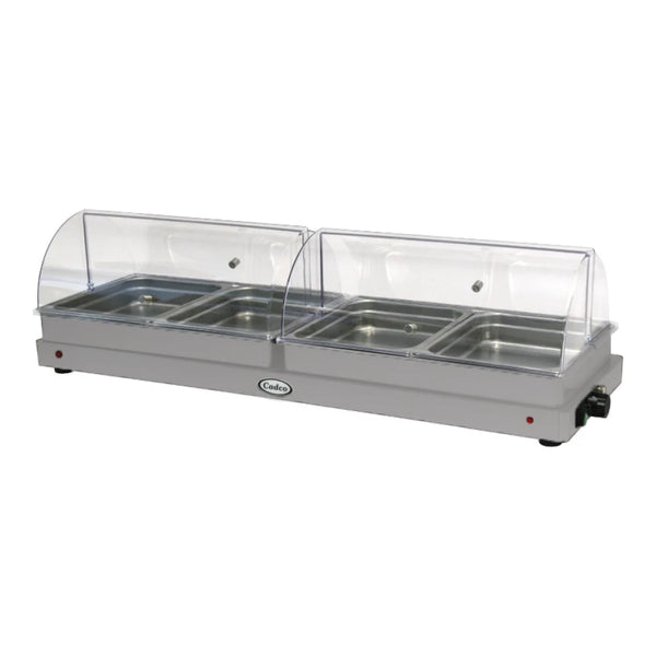 Cadco WTBS-4N-HD 4-Compartment Half Size Electric Heavy-Duty Buffet Server with Roll Top Lids - 120V