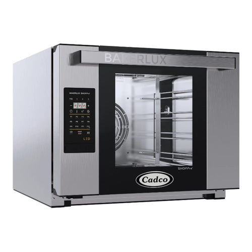 Cadco Bakerlux Station XAFT-04HS-LD 4-Shelf Half Size Heavy-Duty Digital Countertop Convection Oven with LED Control Panel - 208-240V