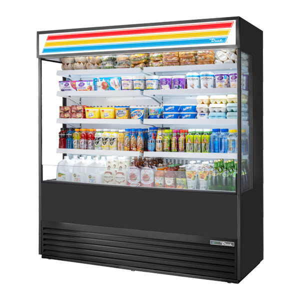 True TOAM-72GS-HC-TSL01 72" Refrigerated Air Curtain Merchandiser with Glass Sides and Sign Panel